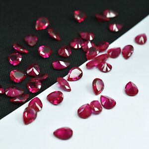 7x5 MM 30 Pcs Ruby Pear Cut Loose Gemstone Lot Certified Making Jewelry Gemstone