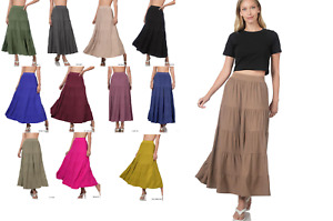 Zenana Maxi Skirt Womens Plus Size Tiered Raw Hem   S-M-L-XL-1X 2X 3X