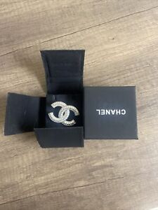 Authentic 2021 Chanel Classic Silver Crystal Brooch