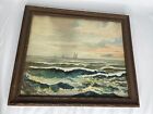 Antique 1920s Frame Watercolor Painting Landscape Sea Nautical Signed Dated 1923