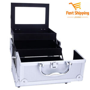 New ListingAluminum Lockable Handle Cosmetic Makeup Case Jewelry Box with Mirror,Free Ship
