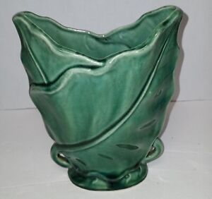 McCoy BRUSH Pottery Green Leaf Vase Glazed| Marked USA 604 Nature MCM
