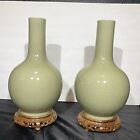 Chinese Porcelain Pair Of Celadon Vases Beautiful Green Color