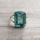 Handmade 925 Sterling Silver Emerald Shape Aquamarine Gemstone Ring for Gift