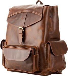 Men’s Vintage Genuine Leather Backpack Satchel Brown Leather Backpack for Women