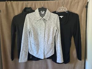 Cabi Sports Jacket knit Shirt Cowel Yoga Zipper Black Gray Lot Of 3 Size XS