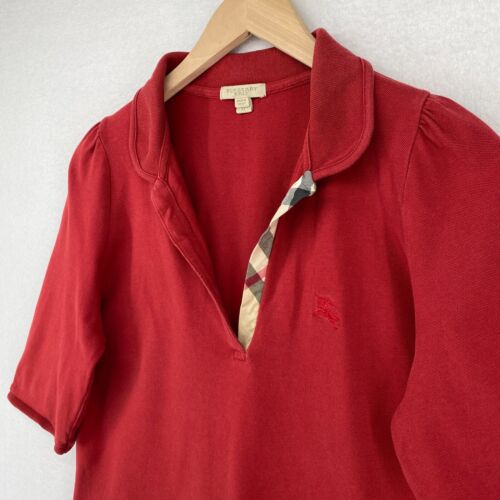 BURBERRY BRIT Top Womens XL Peter Pan Golf Polo Short Sleeve Pique Cotton Red