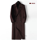 Mens Double Breasted Wool Fur Over Knee Length Trench Coat Winter Warm Overcoat