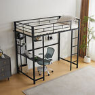 Loft Bed Twin Size with Desk Safety Guardrail and Stairs Metal Loft Bed Black