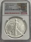 1986 (S) NGC MS70 $1 SILVER EAGLE 1 OZ STRUCK AT SAN FRANCISCO FIRST YEAR TROLLY
