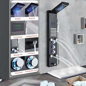 ELLO&ALLO Shower Panel Tower System Stainless steel LED Rainfall Massage Jet Tap