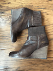 Frye Corby Side Zip Womens Ankle Booties Boots Leather Brown Wedge Heel Size 7.5