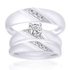 Natural Diamond His & Her Engagement Wedding Ring Trio Set 10K White Gold