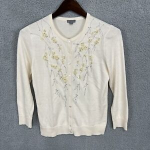 Ann Taylor Cardigan Women S Beige Silk Cashmere Sequin Embroidered Pearl Buttons