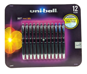Uni-Ball 207 Gel Pens Retractable 0.7mm Medium-Tip Blue Black Ink, 12 Count