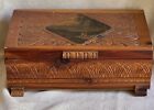 Vintage Wooden Chest With Horseback Riders