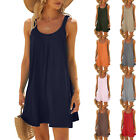 Women Beach Dress Solid Color Sleeveless Backless Camisole Beach Mini Sundress