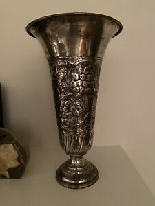 New ListingVintage Metal Trumpet  Vase With Grape Motif