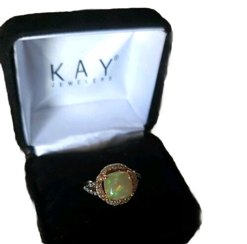 Levian Opal Ring Neopolitan Diamond Chocolate  Strawberry Gold 14k sz 5.75