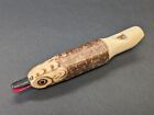 Vintage Hand Carved Painted Wood Log Bird Whistle Toy 6