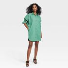 Women's Long Sleeve Mini Shirtdress - Universal Thread Light Green XL