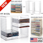 Stackable Clear Plastic CD Organizer 30 Disk Case Holder Storage Space Rack Tray