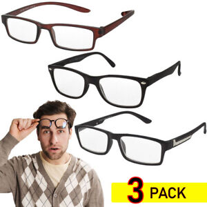 MENS Reading Glasses 3 Pack Square Frame Readers Eyeglasses Assorted New Frames
