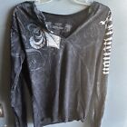 Affliction Winged Up Black Thermal Long Sleeve T-Shirt M Y2K