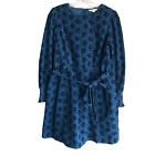 Boden Womens Corduroy Dress Petite 8P Floral Blue Belted Long Sleeve Boho Zip Up