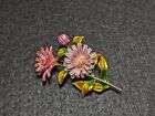 Women's Flower Brooch Pin - Crystal Rhinestone - Pink - Gold Tone