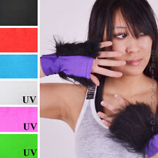 Fuzzy Fur Gloves Black Wristbands Arm Cuffs Cat Animal Costume Cosplay Furries