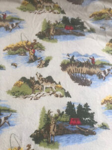 100% Cotton Flannel FITTED SHEET W PILLOWCASE Full Sz Camping/Fishing/Elk/Wolves