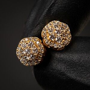 Men's Authentic VVS Diamond Yellow Gold 14K Flower Cluster 0.70Ct Stud Earrings