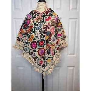 ladies mexican wool embroidered artisanal multicolor poncho