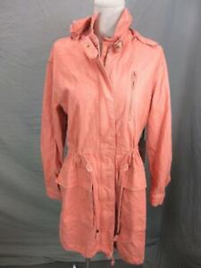 NWT FOREVER 21 SIZE S WOMENS CORAL FULL ZIP 100% COTTON HOODED TRENCH COAT T777