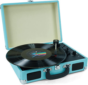 Vinyl Record Player, 3 Speeds Suitcase Portable Record Player with Blue-Dark