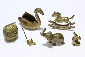 Lot Of 6 Vintage Brass Animal Wildlife Figurines Ornate Statues Paperweights