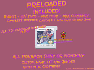 Pokemon Y ALL 721 Pokemon Living Dex Shiny or Nonshiny All Items and Money 3DS