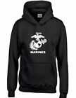 USMC White Eagle Anchor Globe Marines US Military Logo Black Hooded Sweatshirt