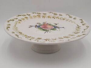 Hand Painted Floral Ceramic Pedestal Cake Stand Made in Italy 13