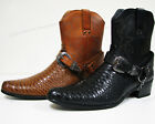 Brand New Mens Cowboy Boots Western Snake Skin Print Zippper Buckle Harness Shoe