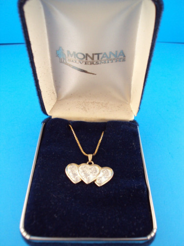 MONTANA SILVERSMITH TWO TONE ENGRAVED TRIPLE HEART PENDANT AND CHAIN--NWOT