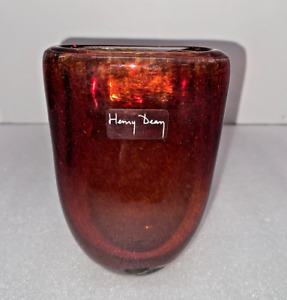 Signed Henry Dean Belgium Hand Blown Art Glass Vase