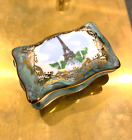 Limoges France Eiffel Tower Paris Trinket Box Blue Gold