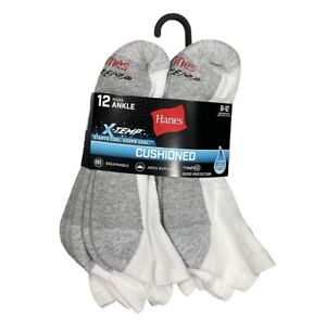 New Hanes Mens X-Temp Ankle Cushioned Socks, White, 12-Pack, Size 6-12