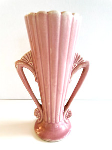 Vintage Shawnee Pottery Ceramic Vase Pink Double Handled Made in USA Art Deco