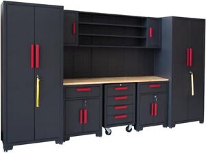 9 PCS Workshop Garage Cabinets and Storage Heavy Duty Steel Lockable Cabinets