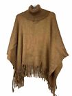 Women's Fringe Poncho Chestnut Brown 100% Acrylic Sweater 1 Size Fits All No Tag