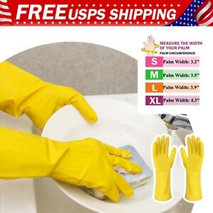 4 Pairs Rubber Cleaning Gloves Yellow Household Waterproof Dishwashing Gloves