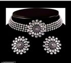 Ethnic Indian Bollywood Set Silver Oxidized Jhumka Earring Bracelet Necklace Set